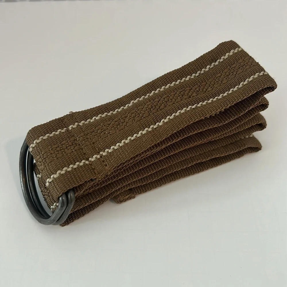 Men’s Canvas D Ring Tan Striped Belt Size 34/45”